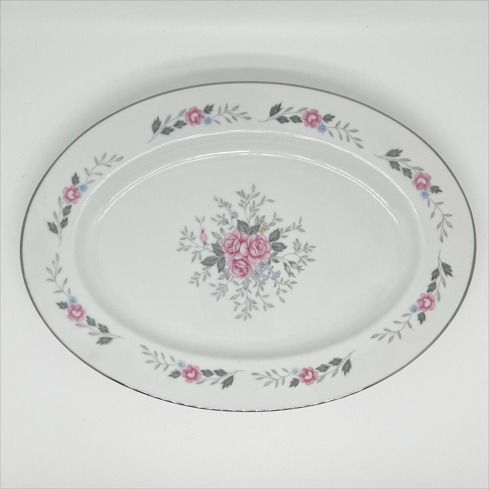 Vintage Fine China of Japan Oval Serving Plate Platter Pretty Rose Pattern
